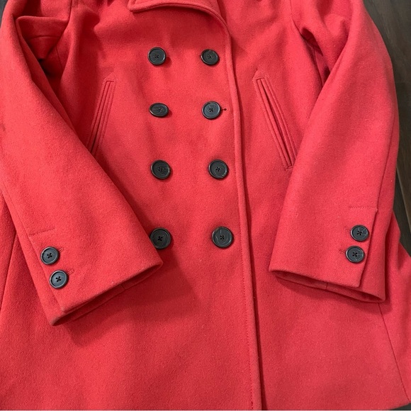 J. Crew Women’s Double Breasted Wool Blended Red Pea Coat L - Picture 3 of 13